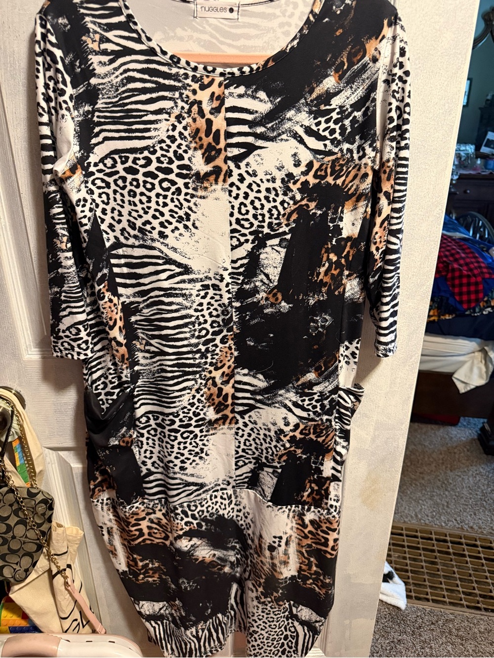Tuggles Animal Print Midi Dress in Black & Tan